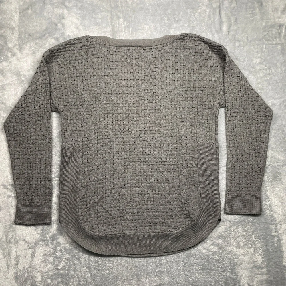 Dressbarn Sweater Womens Medium Gray Button Shoulder Basketweave Knit Pullover